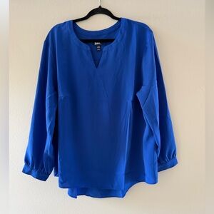 Lands' End Women's Cobalt Blue Split Neck Long Sleeve Blouse